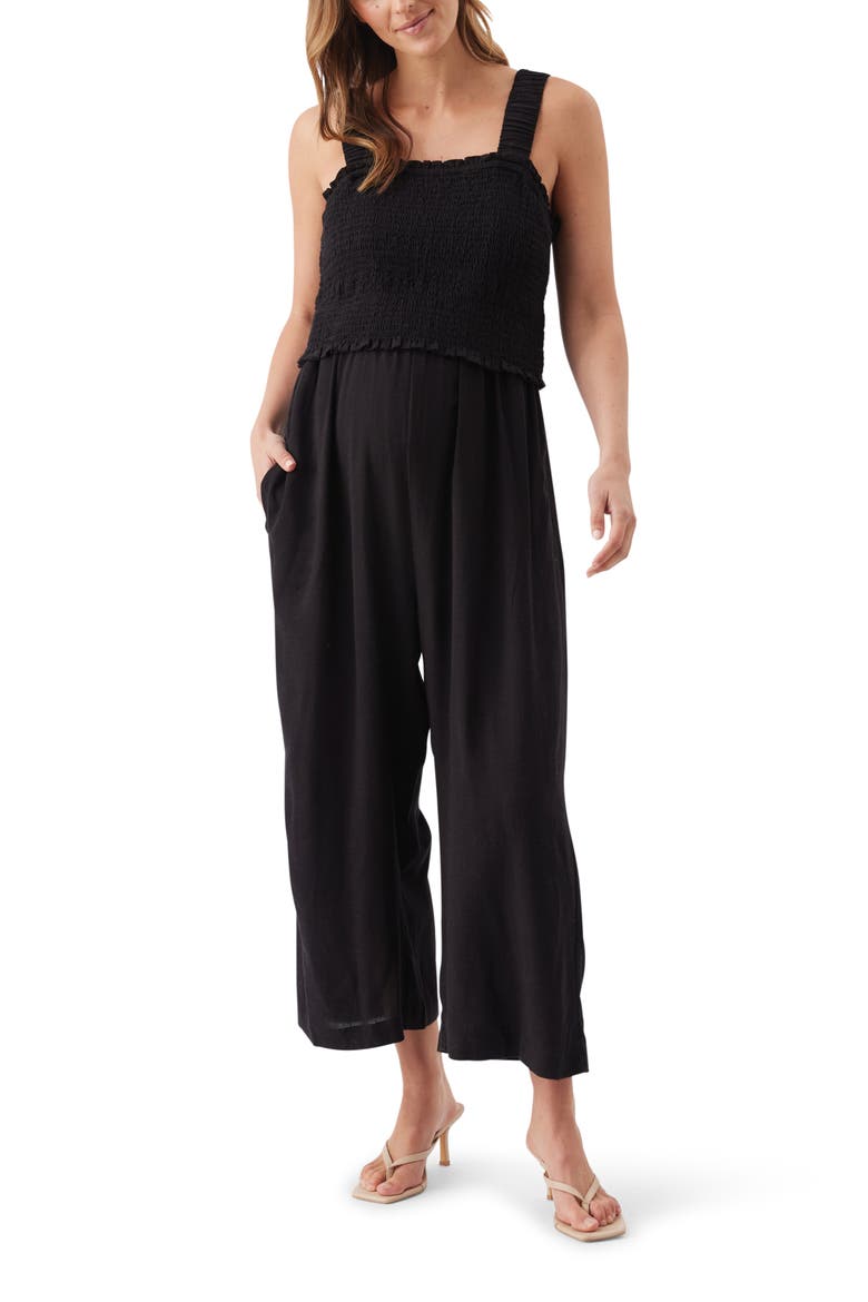 Tilda Smocked Maternity and Nursing Jumpsuit, Main, color, Black