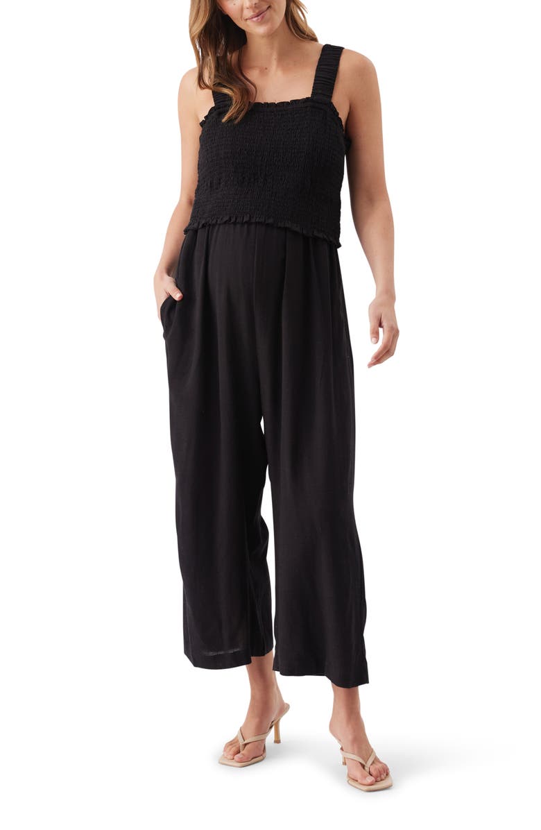 Ripe Maternity Tilda Smocked Maternity and Nursing Jumpsuit, Main, color, Black
