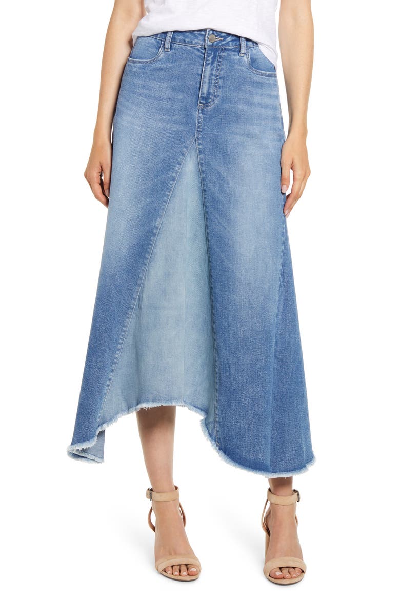 Pieced Denim Midi Skirt, Main, color, TWO TONE SKY