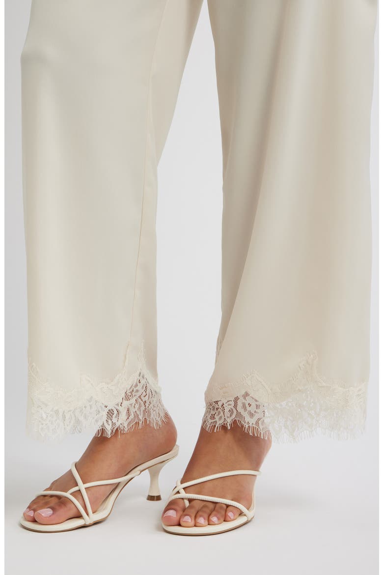 Lace Trim Satin Pants, Alternate, color, IVORY DOVE