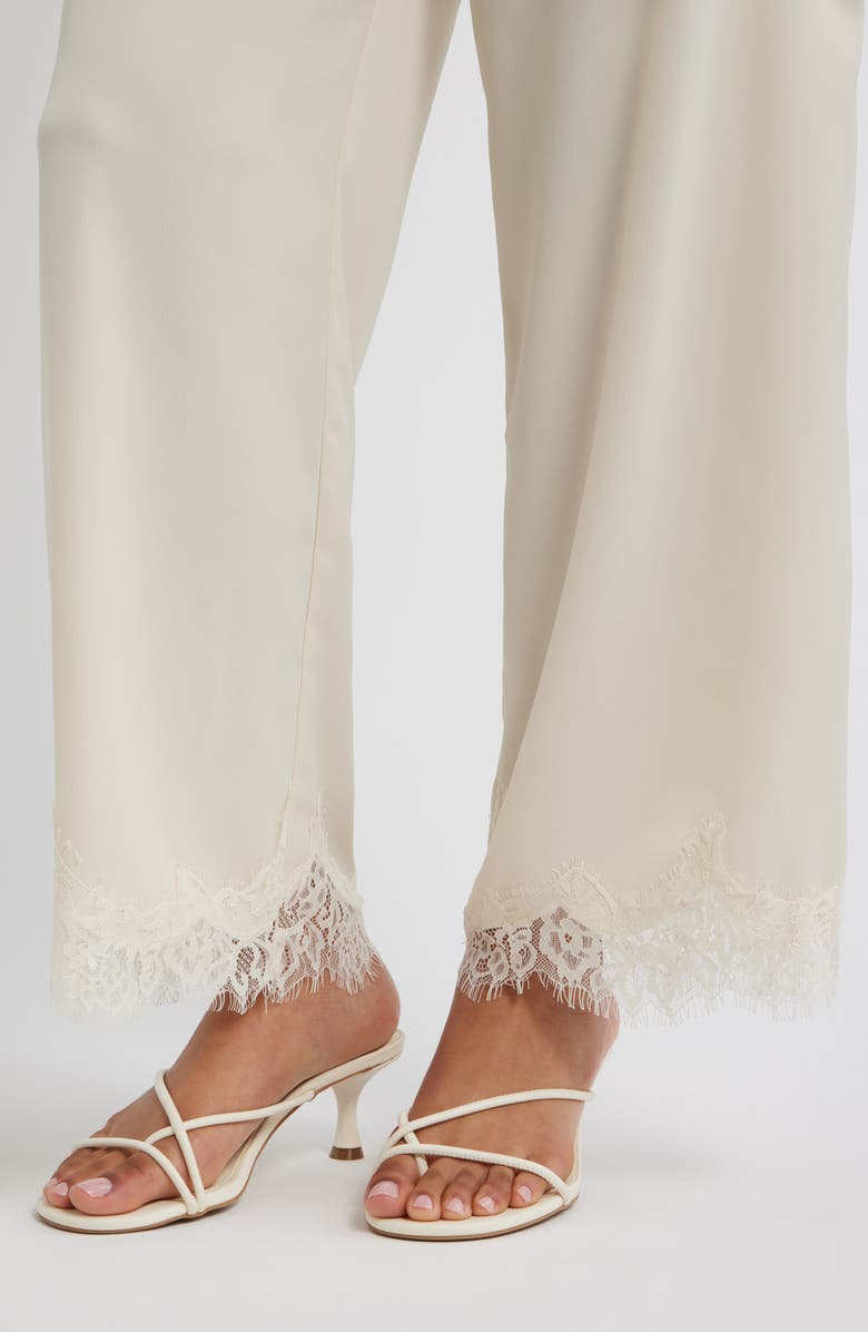 Open Edit Lace Trim Satin Pants, Alternate, color, Ivory Dove