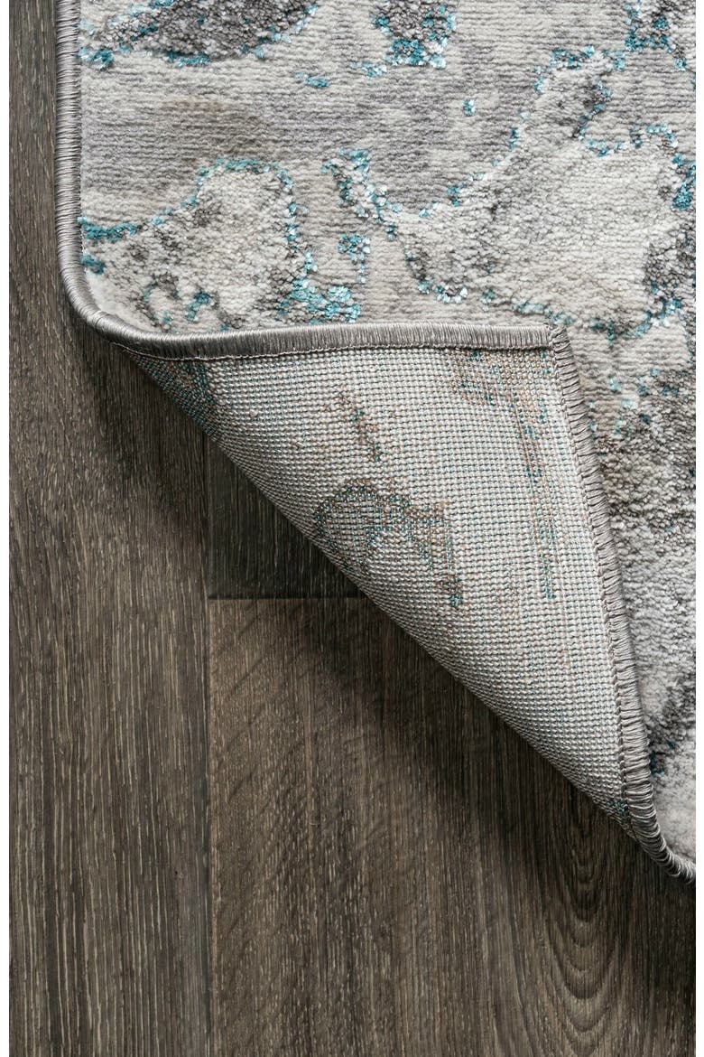 Swirl Marbled Abstract Area Rug, Alternate, color, Gray/Turquoise