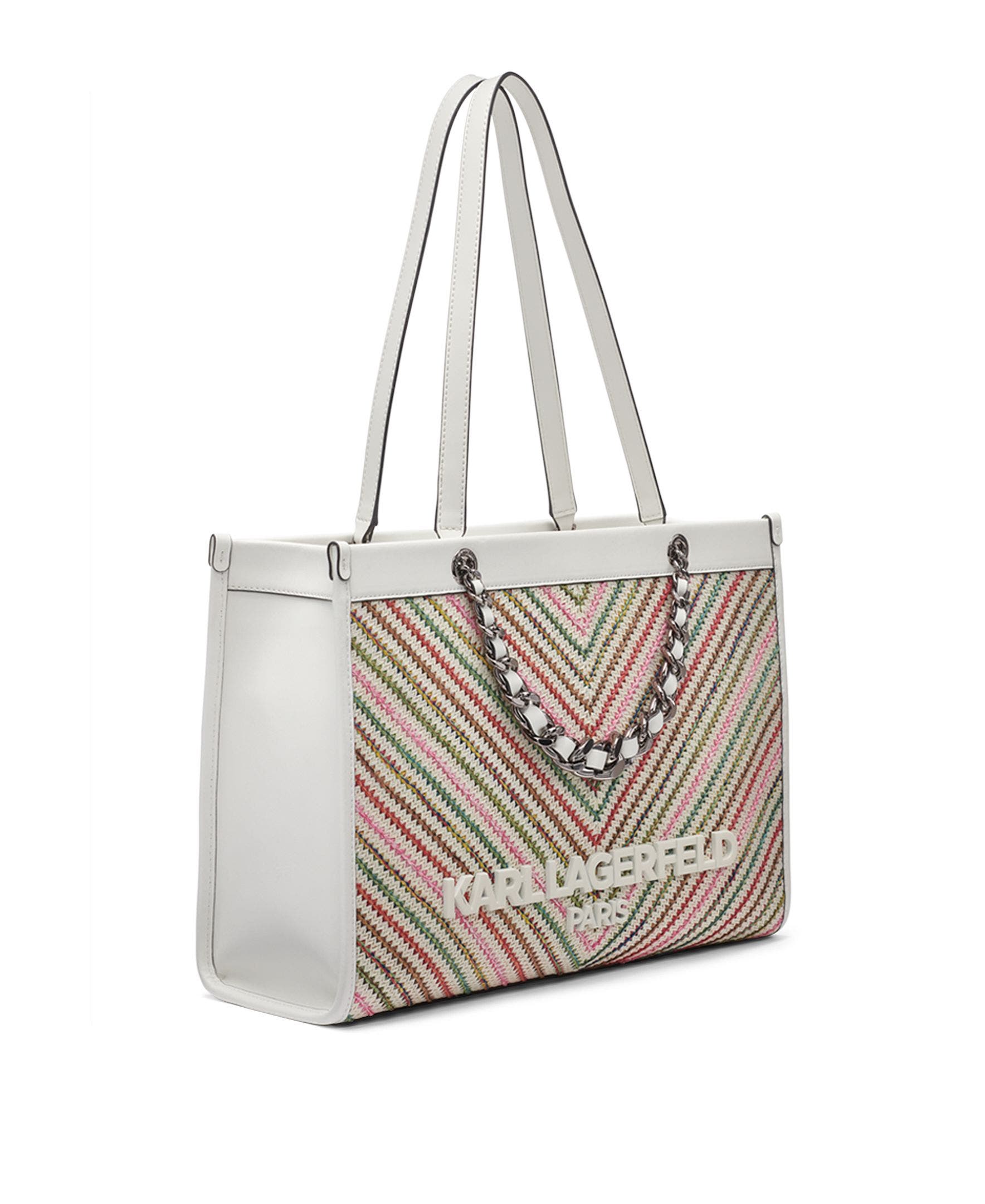 KARL LAGERFELD PARIS Savoie Chevron Raffia Tote, Alternate, color, Multi Combo