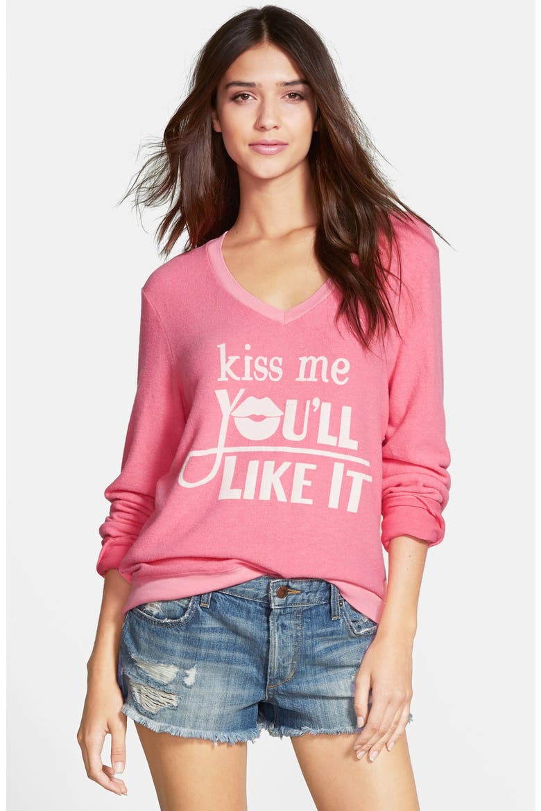 'Baggy Beach Jumper - Kiss Me' V-Neck Pullover, Main, color, NEON CONVERTIBLE
