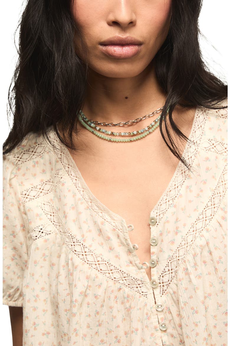 Lace Henley Peasant Top, Alternate, color, CREAM FLORAL