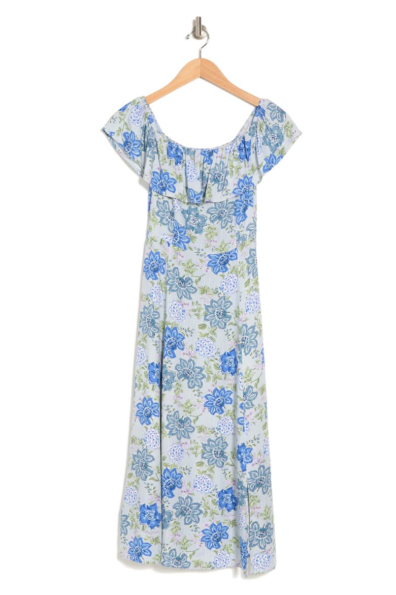 Floral Off the Shoulder Midi Dress, Alternate, color, BLUE