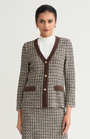 Ming Wang Tailored Contrast Trim Tweed Knit Jacket