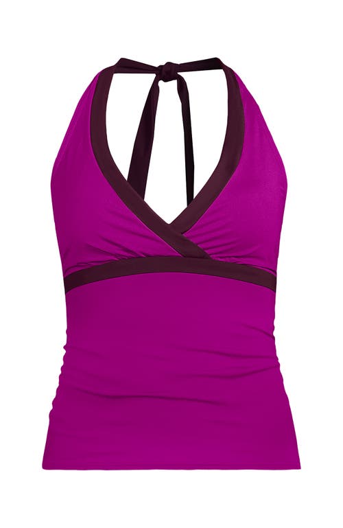 Lands' End Plus Size V-neck Halter Tankini Top In Crimson Rose/dark Wine