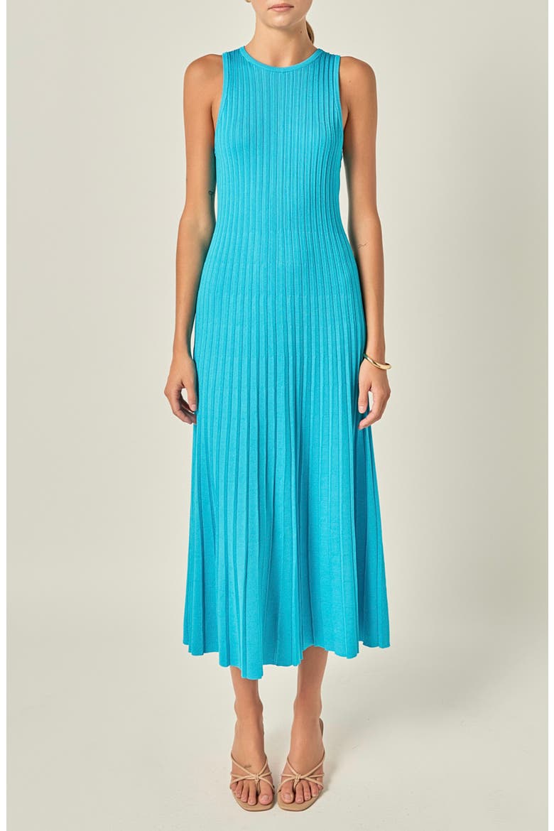 Pleated A-Line Knit Midi Dress, Main, color, BLUE