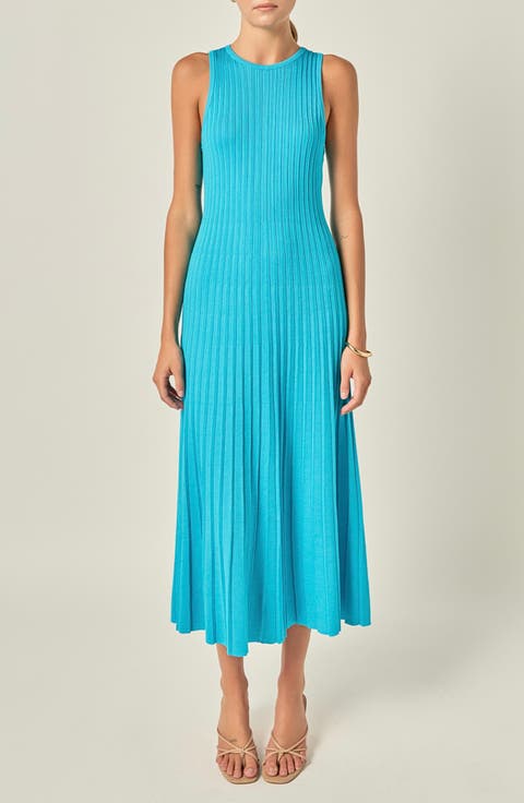 Pleated A-Line Knit Midi Dress