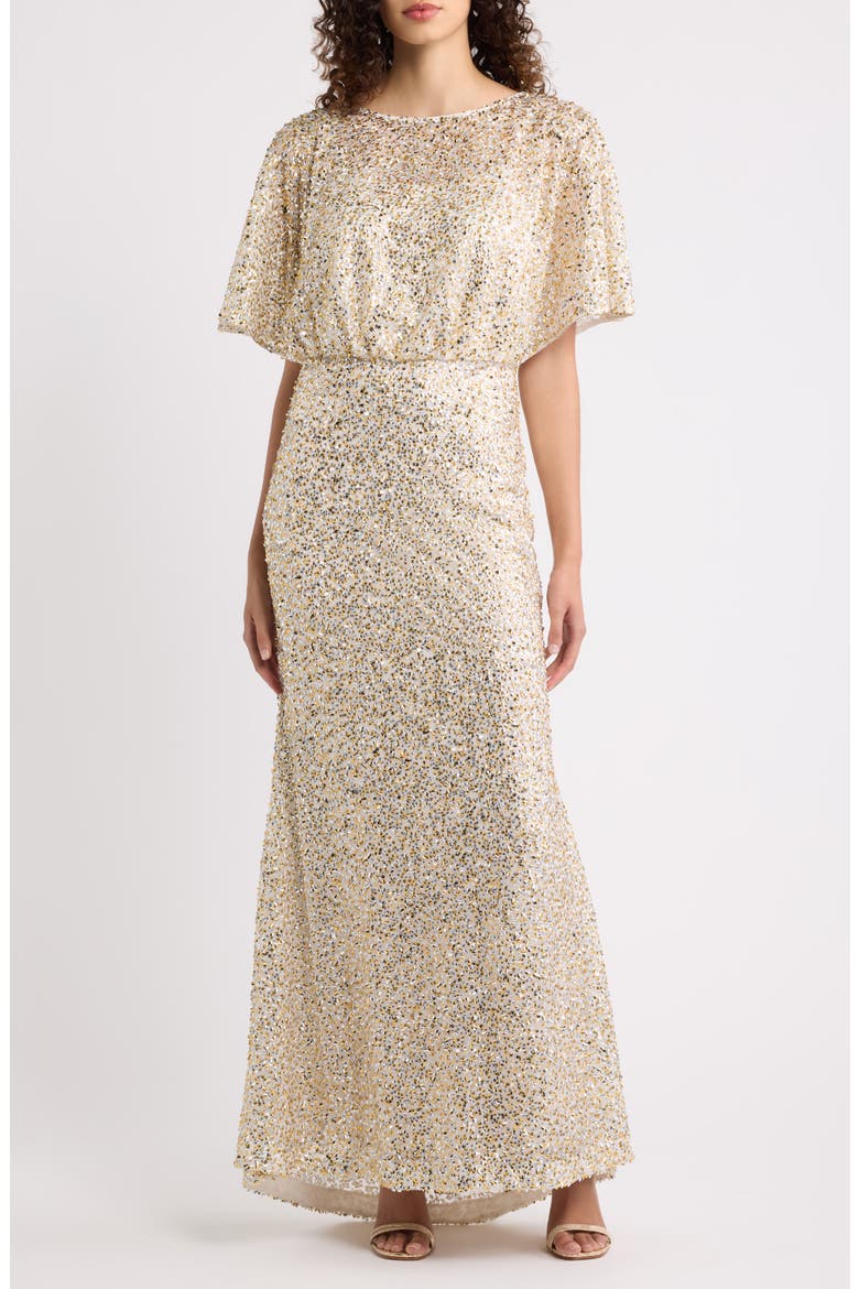 Beaded Blouson Gown, Main, color, GOLD