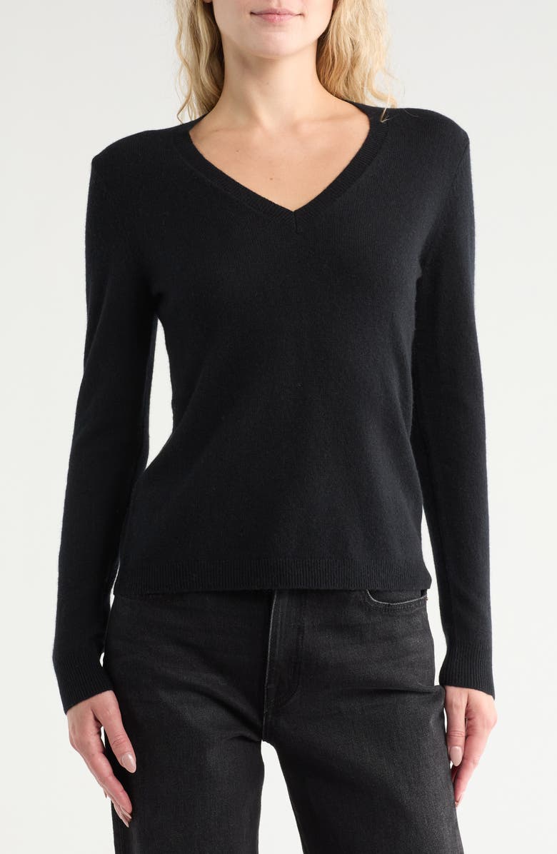Nordstrom Cashmere V-Neck Sweater, Main, color, Black Rock