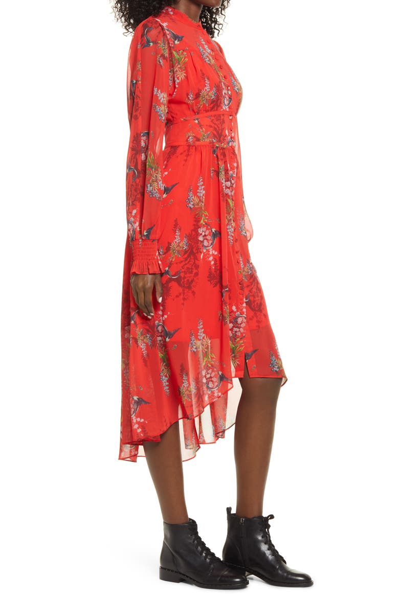 Leonie Melisma Floral High/Low Long Sleeve Dress, Alternate, color, RED