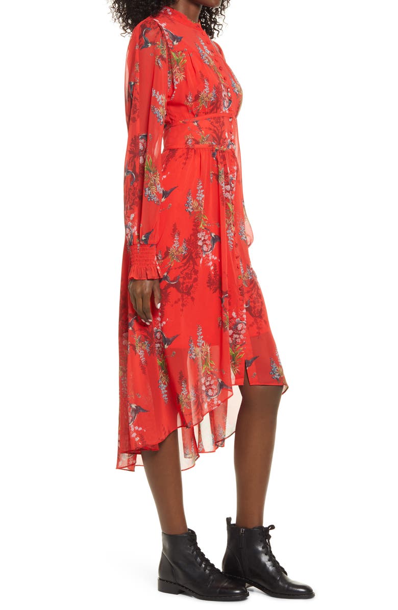 AllSaints Leonie Melisma Floral High/Low Long Sleeve Dress, Alternate, color, 
