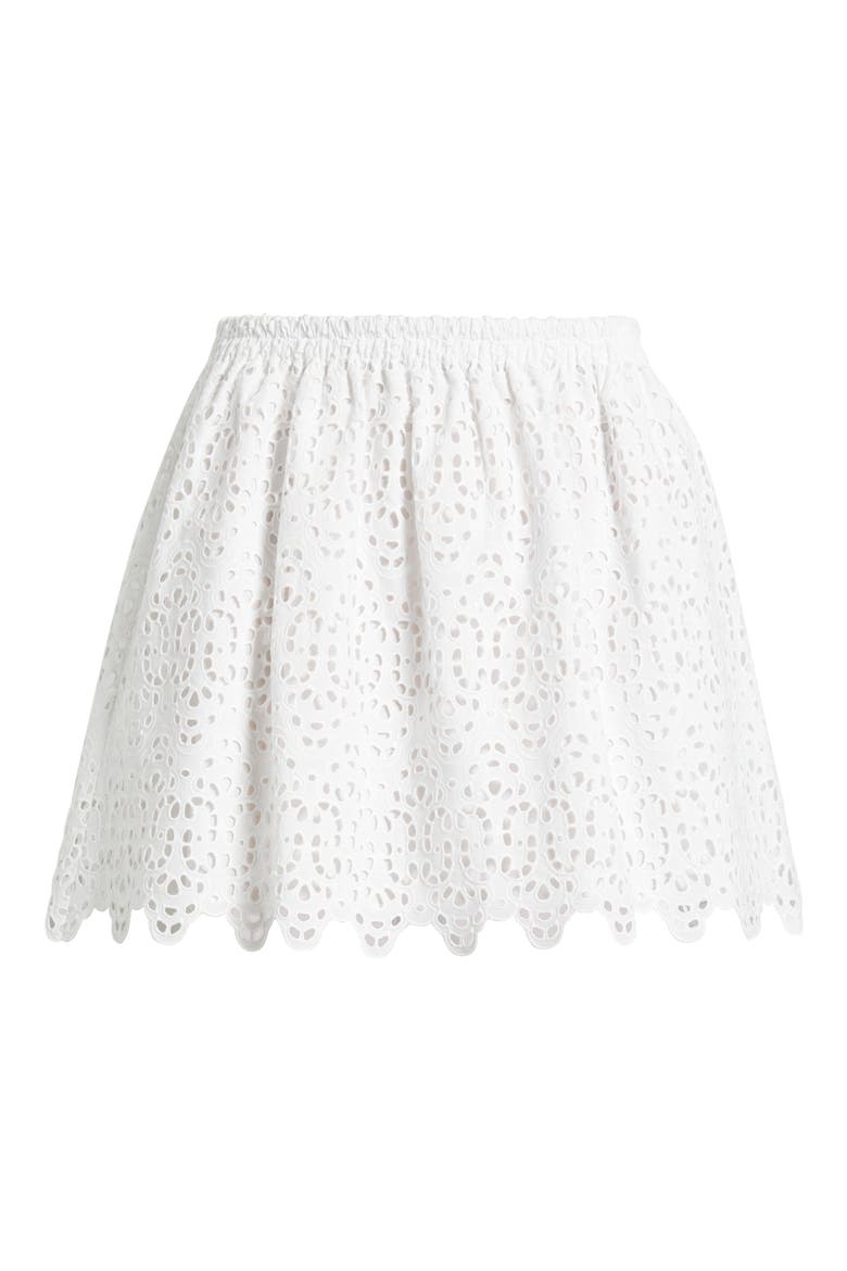 The Deco Embroidered Eyelet Cotton Miniskirt, Alternate, color, WHITE