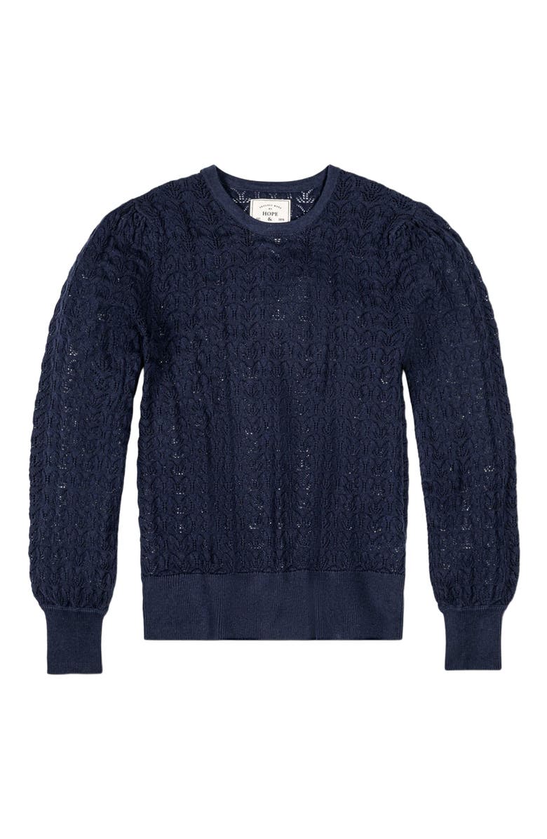 Hope & Henry Women's Organic Pointelle Sweater, Alternate, color, Navy Leaf Pointelle