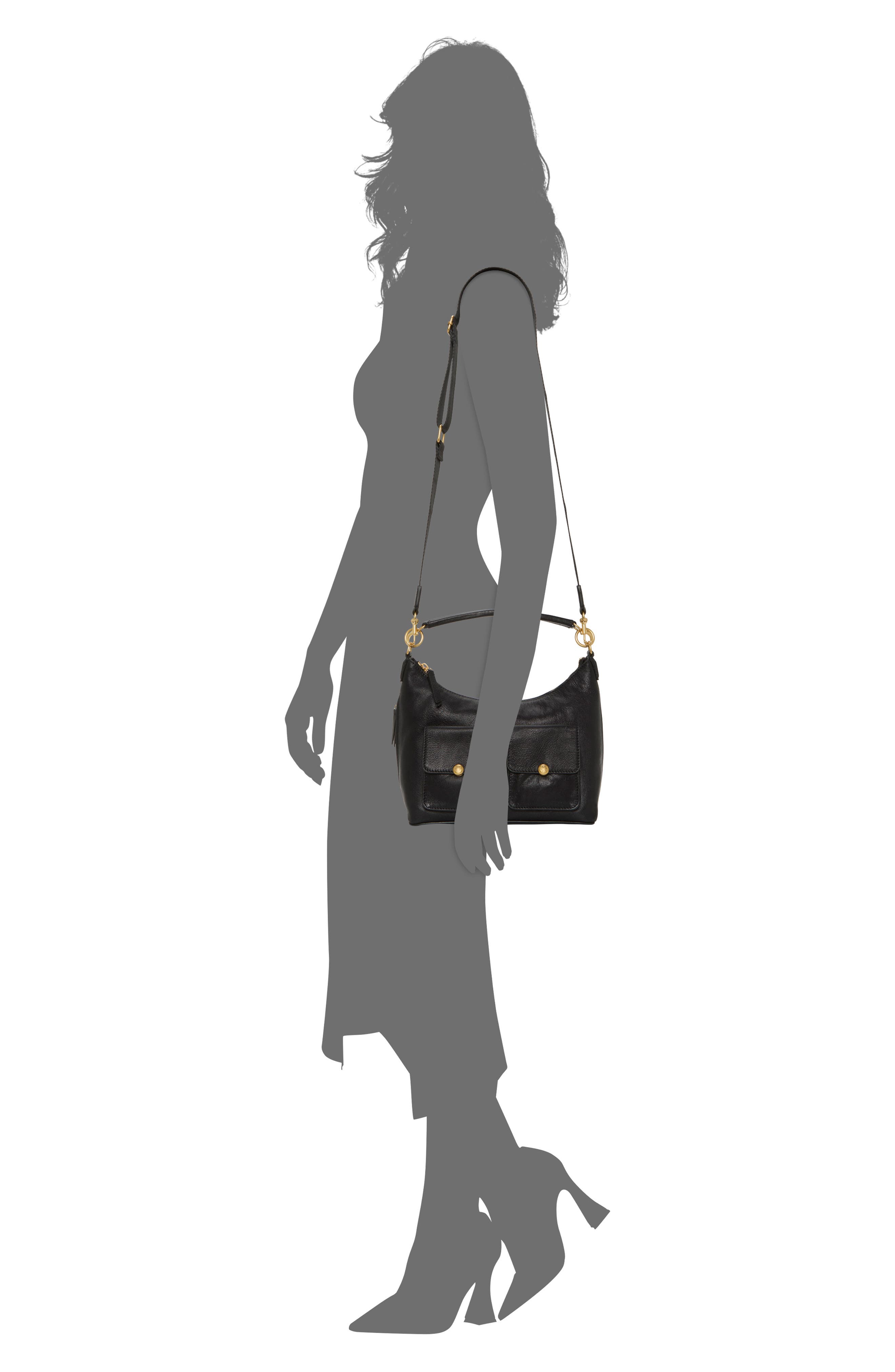 Vince Camuto Carly Leather Shoulder Bag, Alternate, color, Black