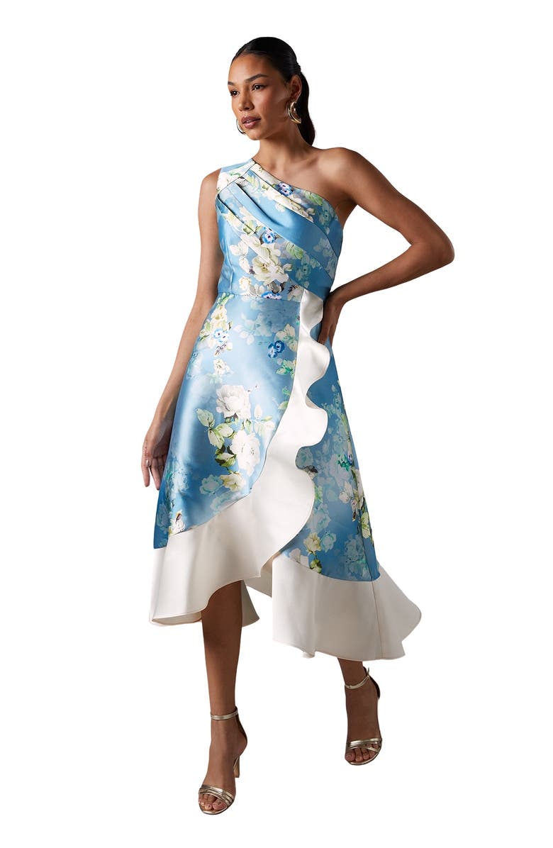 Coast One Shoulder Ruffle Midi Dress, Main, color, Light Blue