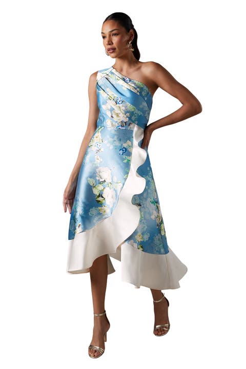 One Shoulder Ruffle Midi Dress