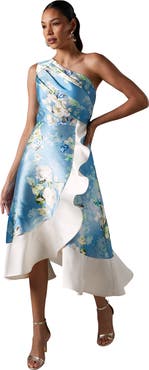 Coast One Shoulder Ruffle Midi Dress