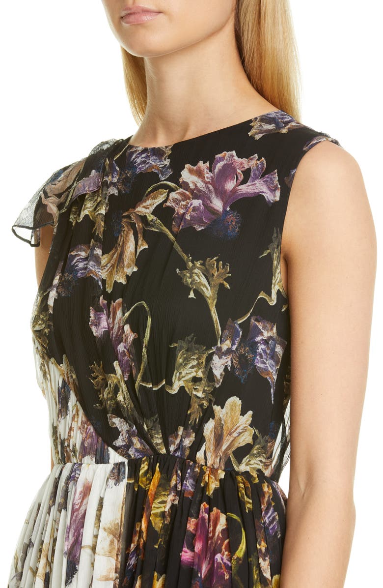 Jason Wu Collection Floral Print Colorblock Crinkle Silk Chiffon Dress, Alternate, color, 