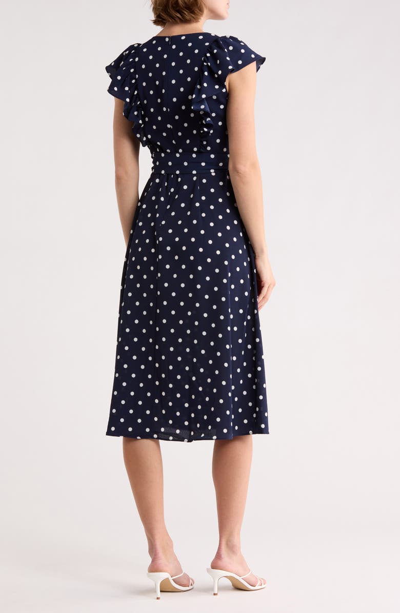 Eliza J Flutter Sleeve Fit & Flare Midi Dress, Alternate, color, Navy