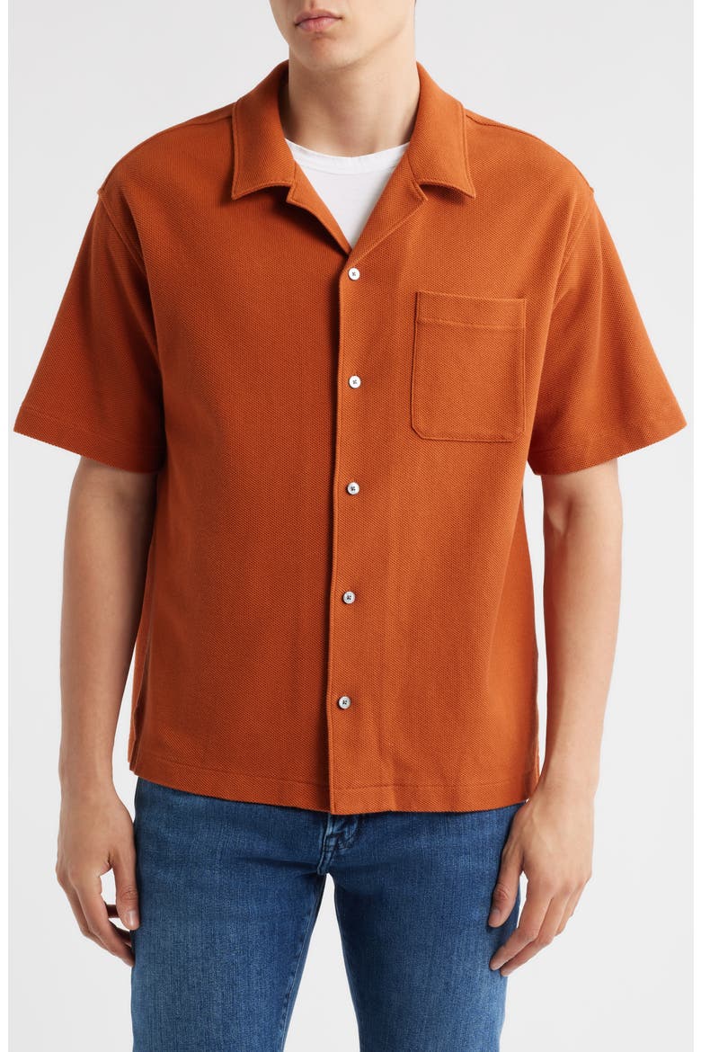 Relaxed Jacquard Camp Shirt, Alternate, color, DARK ORANGE