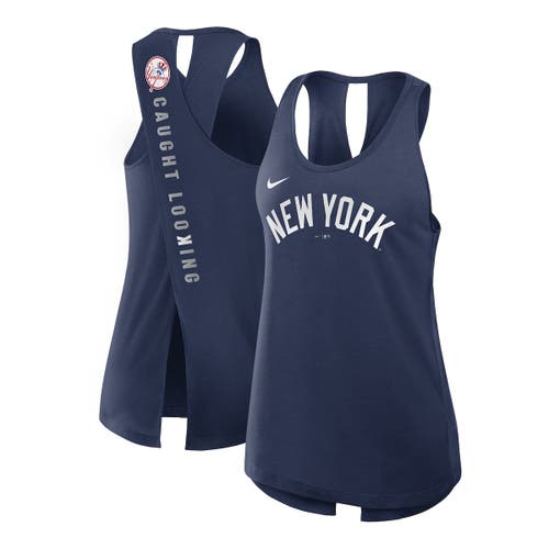 Nike Navy New York Yankees Crisscross Performance Tank Top In Blue