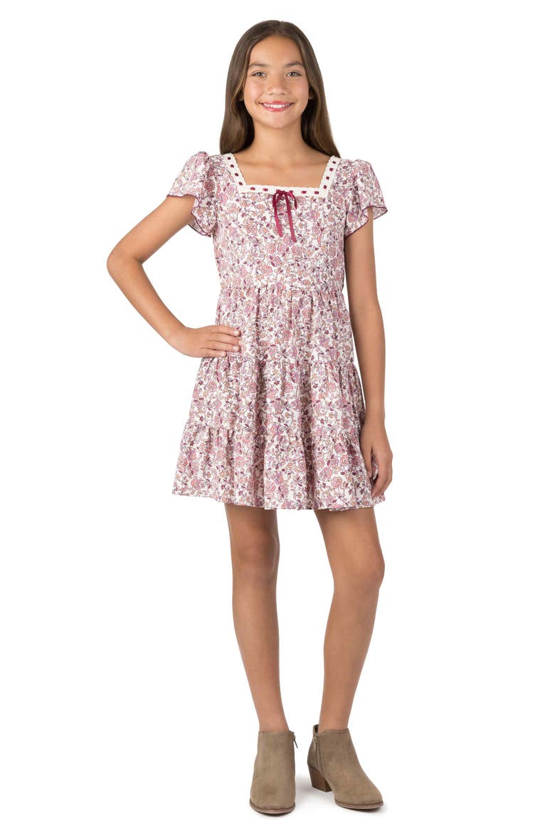 Kids' Lace Trim Ditsy Floral Dress, Alternate, color, IVORY/ ROSE JM