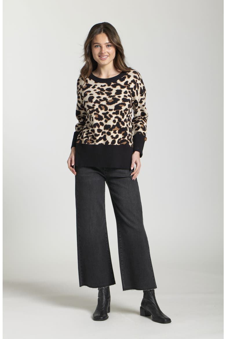 Leopard Jacquard Sweater, Alternate, color, LATTE MULTI