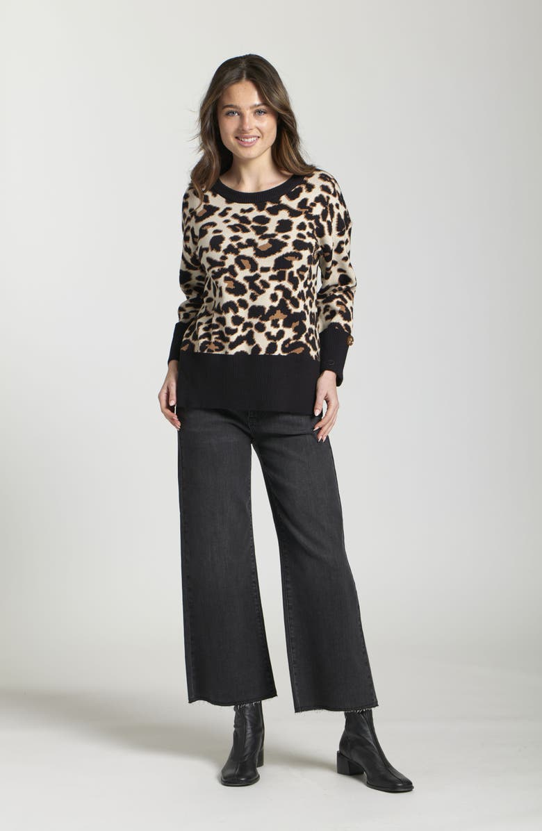 APNY Leopard Jacquard Sweater, Alternate, color, Latte Multi
