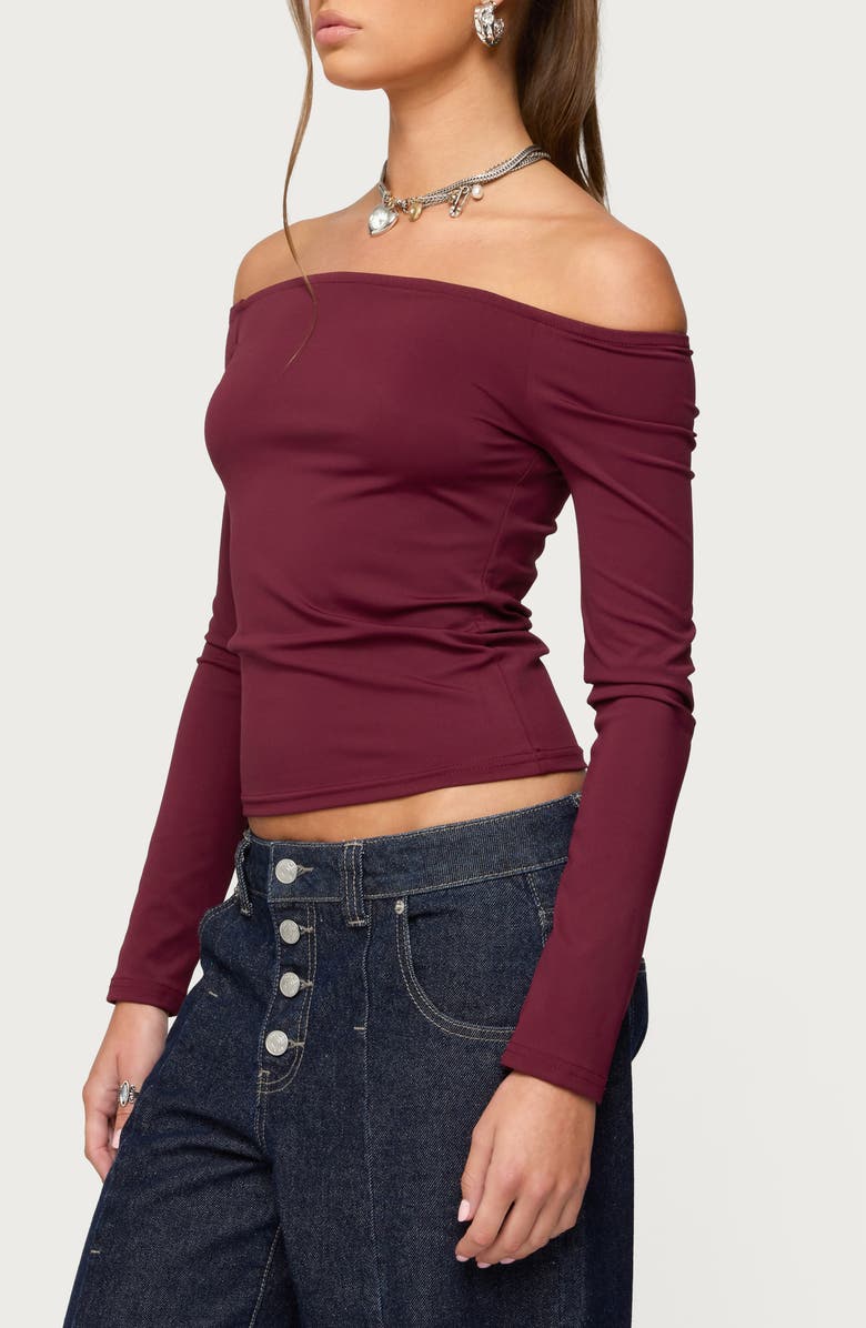 EDIKTED Katie Off the Shoulder Long Sleeve Top, Alternate, color, Purple