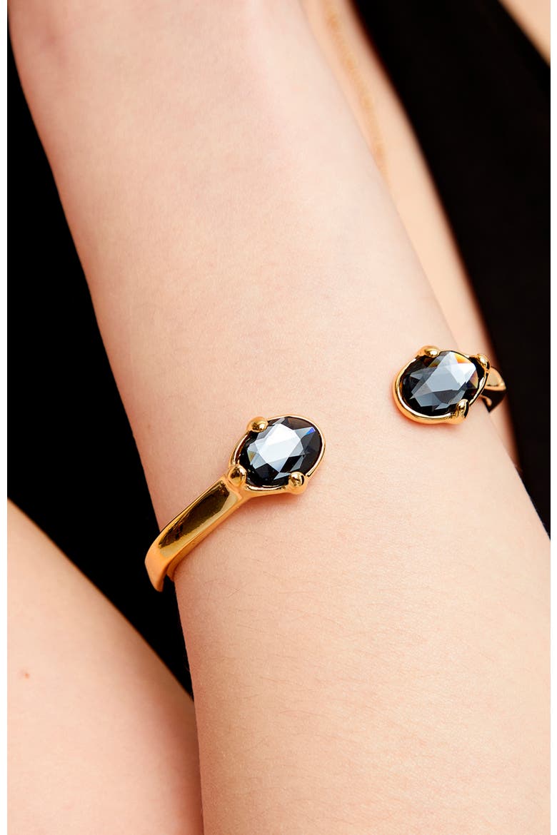 Rigid Bracelet Plated In 18K Gold And Black Faceted Crystals, Alternate, color, Gold