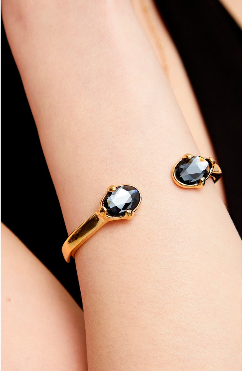 UNODE50 Rigid Bracelet Plated In 18K Gold And Black Faceted Crystals, Alternate, color, Metallic Gold