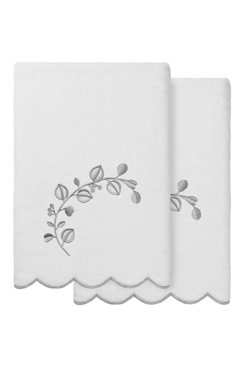 2-Piece Wild Branch Turkish Cotton Bath Towel Set, Main, color, WHITE/ GRAY