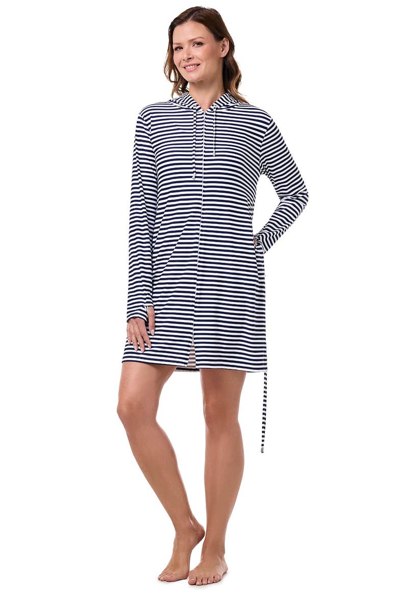 Wailea Swim Cover-Up, UPF 50+ Sun Protection, Alternate, color, White/Navy Stripe