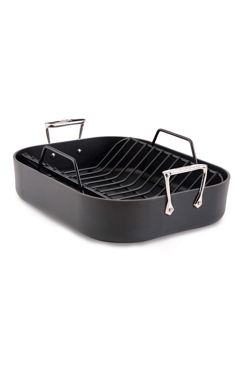 HA-1 Expert Hard Anodized Nonstick Roaster with Rack, Main, color, BLACK
