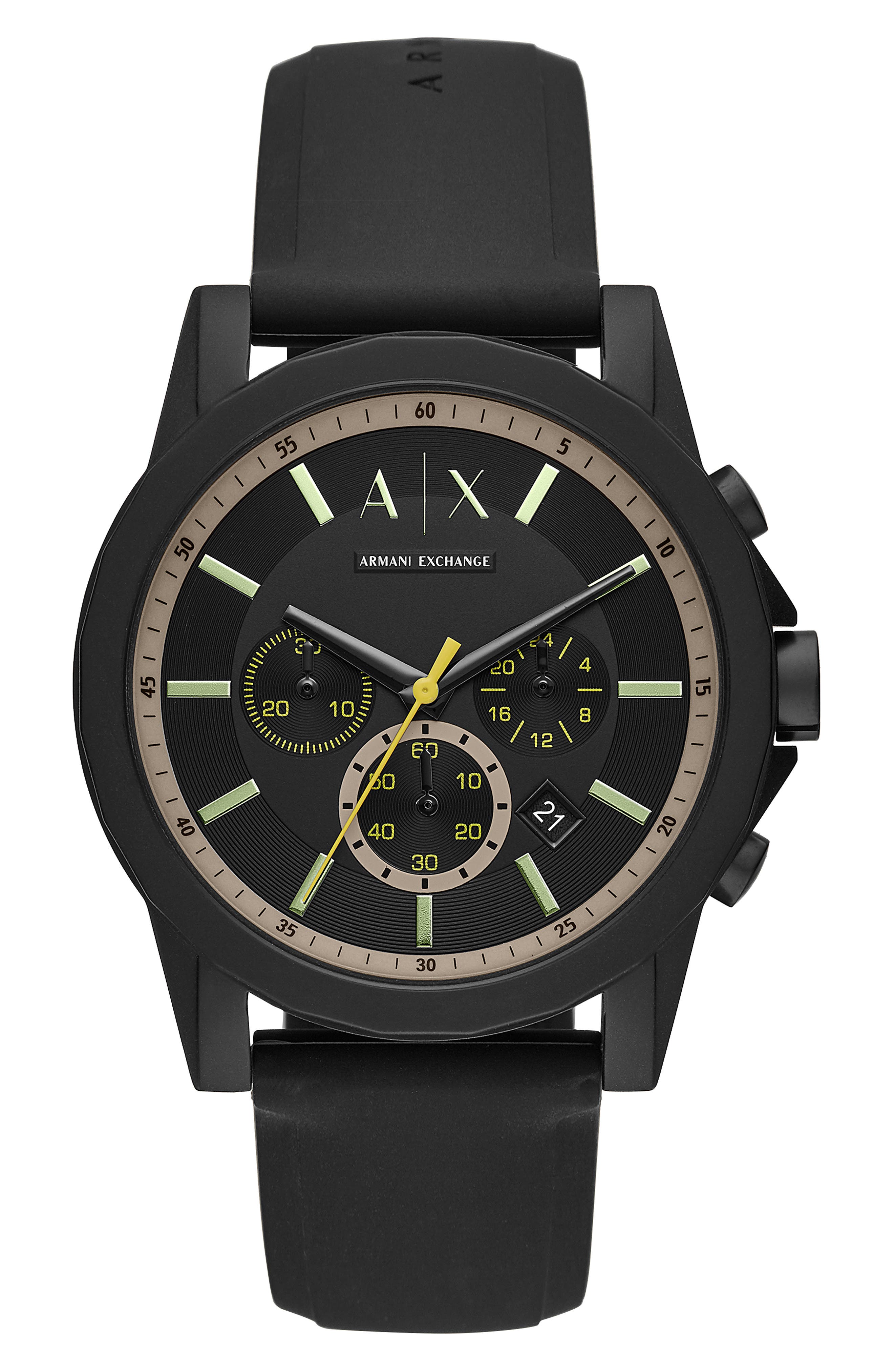 AX Armani Exchange Chronograph Silicone Strap Watch, 44mm