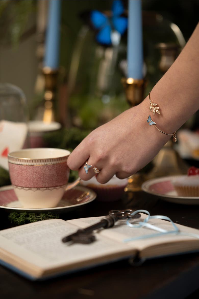Enamel Blue Butterfly Bangle, Alternate, color, Multi & Gold