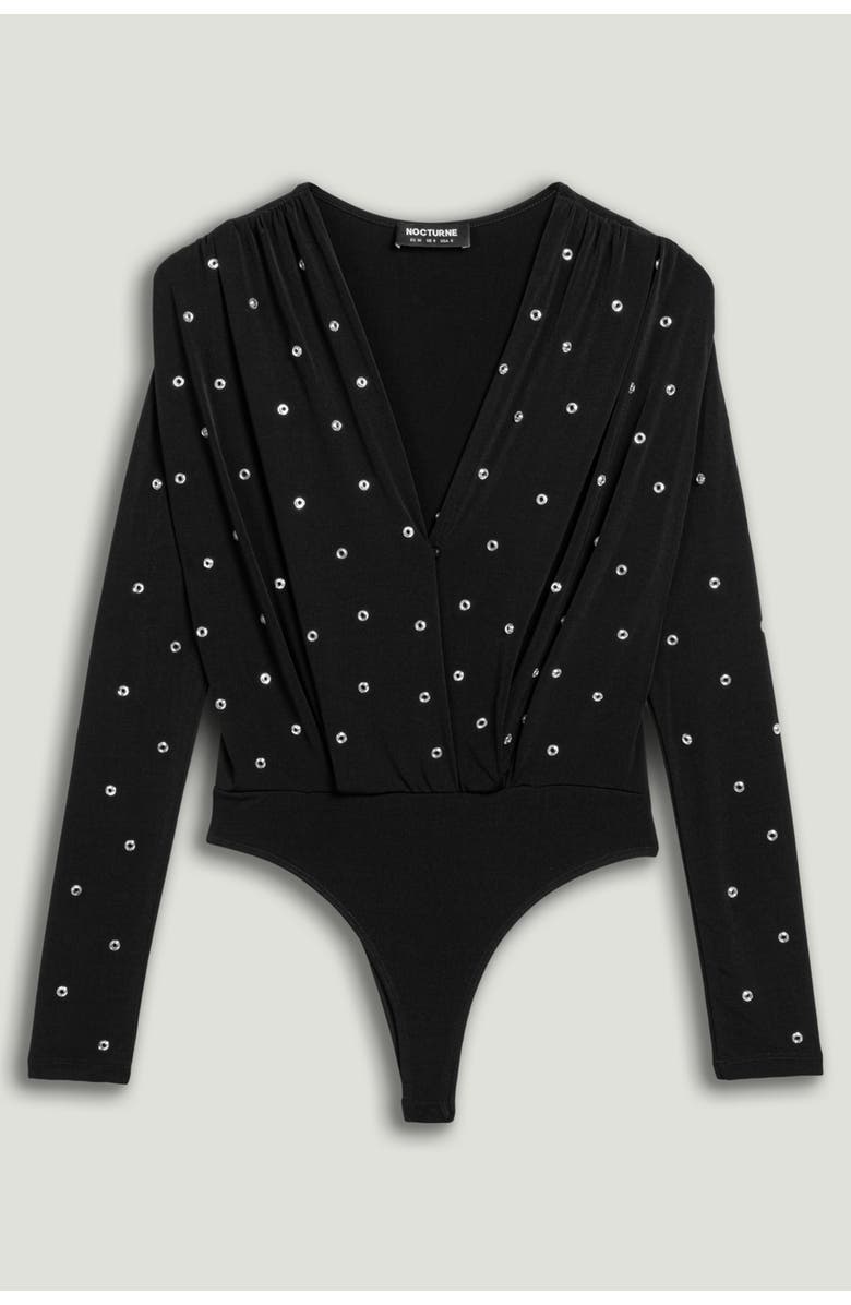 Nocturne Embellished V-Neck Long-Sleeve Bodysuit, Alternate, color, Black