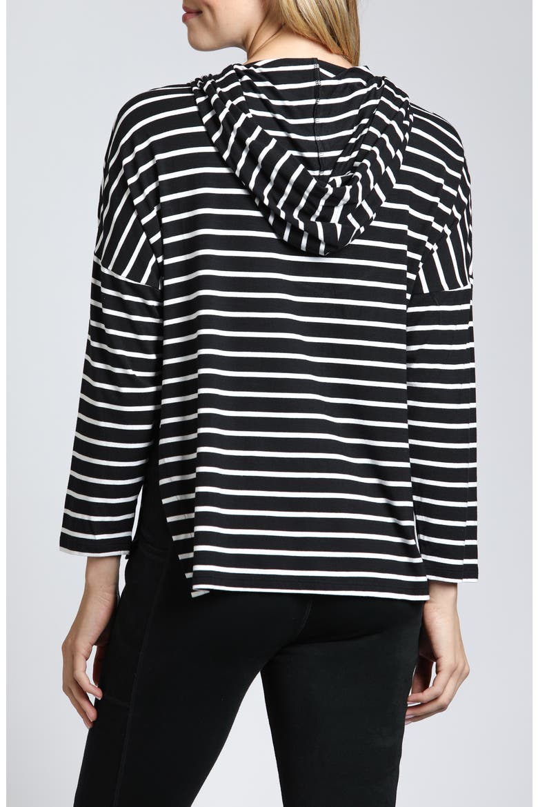 Stripe Side Slit Hoodie, Alternate, color, BLACK/ WHITE STRIPE