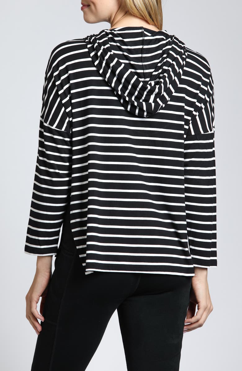 APNY Stripe Side Slit Hoodie, Alternate, color, Black/ White Stripe