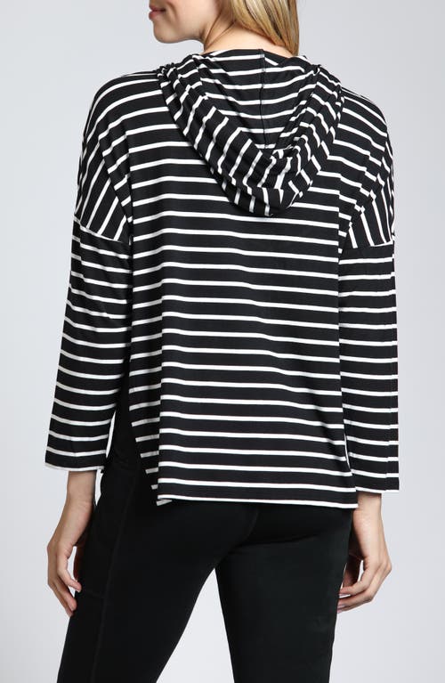 Apny Stripe Side Slit Hoodie In Black/white Stripe