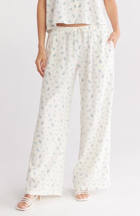Drawstring Waist Linen Blend Pants