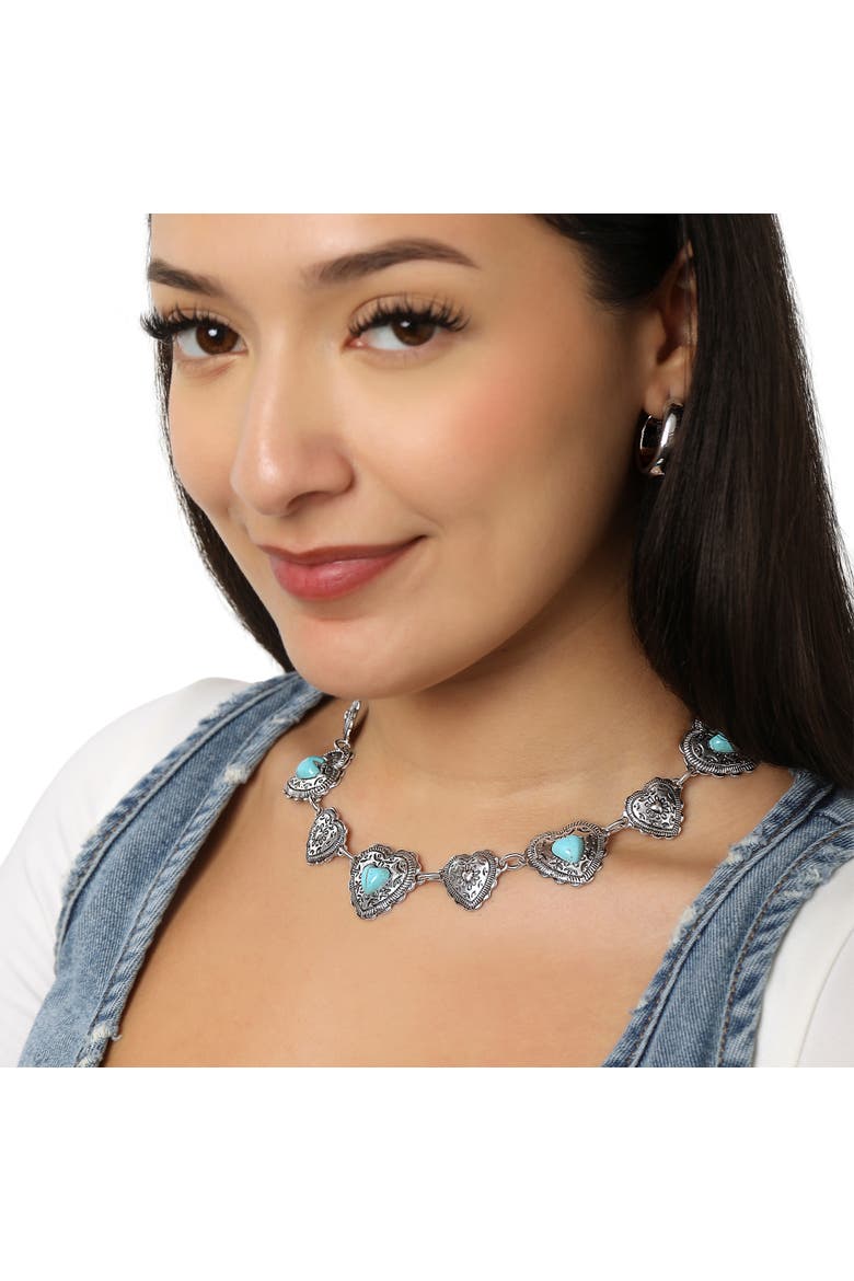 Turquoise Concho Statement Necklace, Antique Silver-Tone, Alternate, color, Turquoise,Silver