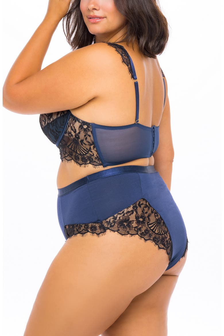 Eyelash Lace Underwire Bra & High Waist Panties Set, Alternate, color, NAVY06