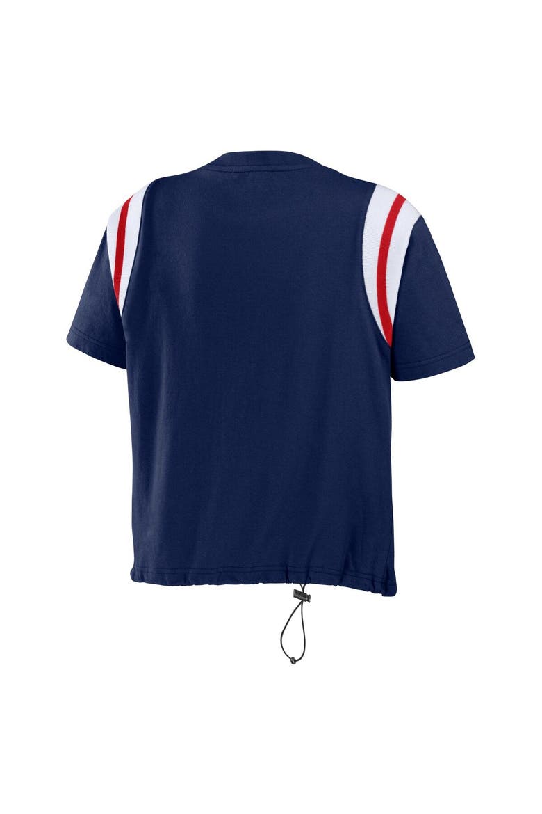 Women's WEAR by Erin Andrews Navy Cleveland Guardians Cinched Colorblock T-Shirt, Alternate, color, Navy