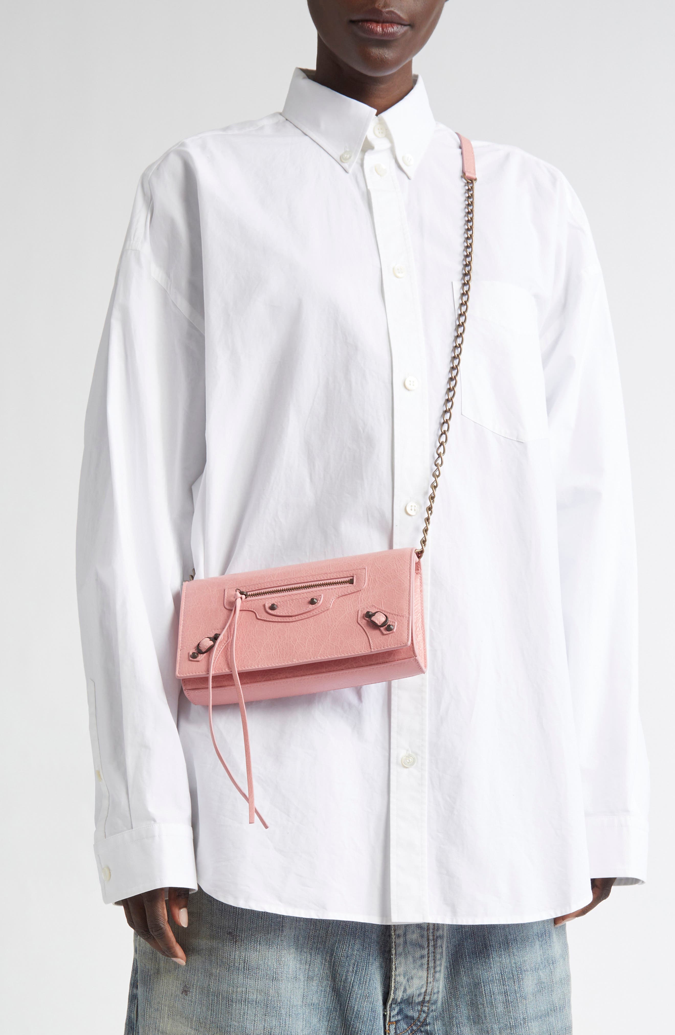 Le City Leather Wallet on a Chain, Alternate, color, 5826 VINTAGE PINK