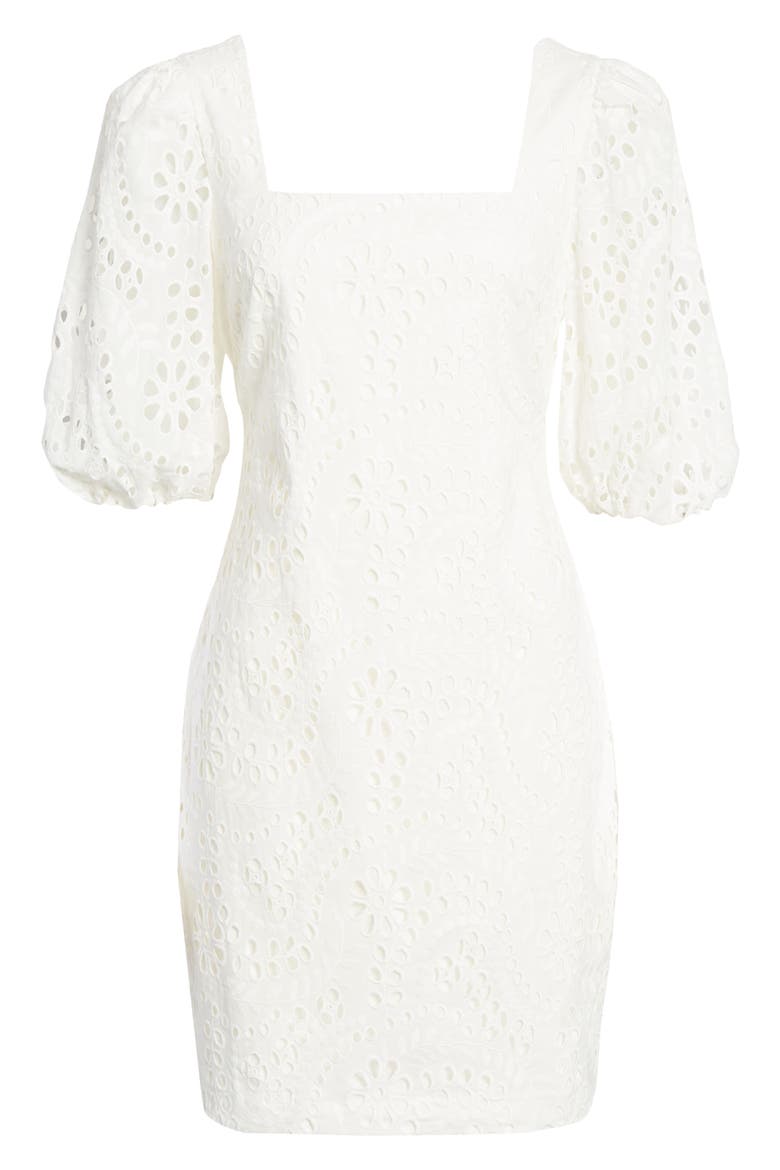 Balloon Sleeve Eyelet Dress, Alternate, color, WHITE