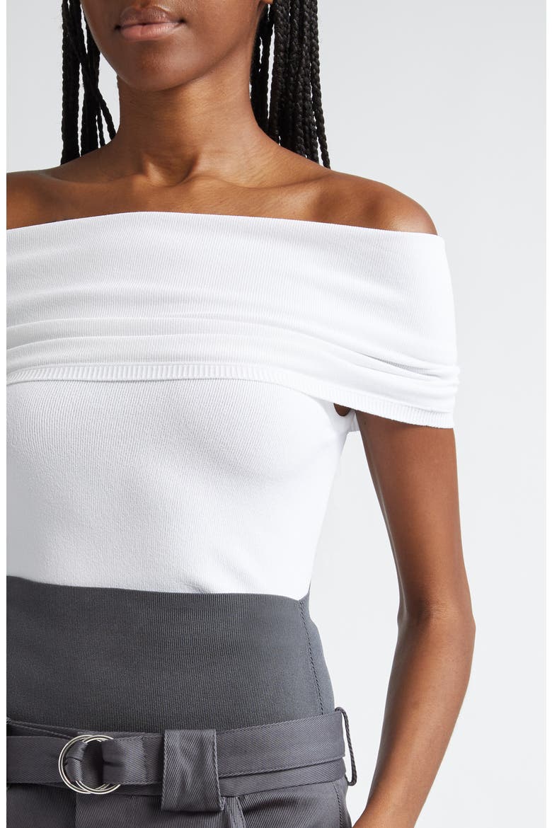 Off the Shoulder Ribbed Bodysuit, Alternate, color, BLANC